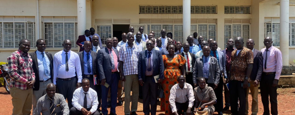 District Resident District Commissioner (RDC) - Mr. Komakech William meets the District Technical Planning Committee (DTPC) at RDC's office. Present in the meeting were; Deputy RDC - Mr. Oguti Oswin Sebastian and District Internal Securty Officer - Mr. Ogwang Jolly Joe.